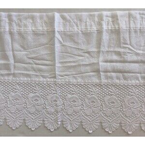 Vtg White Lace Valance Curtain Floral Scalloped Edge Shabby Cottage Farmhouse 2